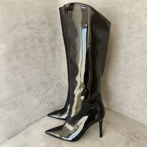 Steve Madden Heeled Boots 10 Black Patent Leather Sarina Wide Knee High New $170
